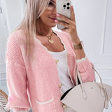 Contrast Trim V-Neck Long Sleeve Cardigan