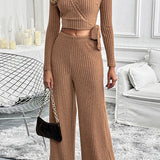 Perfee Surplice Long Sleeve Top and Pants Set