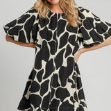 Umgee Full Size Two Tone Abstract Print Puff Sleeve Dress Plus Size