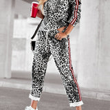 Leopard Round Neck Long Sleeve Top and Pants Set