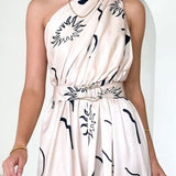 Ruched Printed Single Shoulder Dress