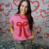 Josie Boucle Bow Sweater, Pink