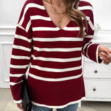 Striped V-Neck Long Sleeve Knit Top