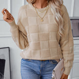 Checkered Round Neck Long Sleeve Sweater