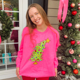 Who Christmas Tree Sweatshirt- Neon Pink