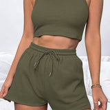 Round Neck Top and Drawstring Shorts Set