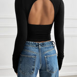 Devine Cutout Square Neck Long Sleeve T-Shirt