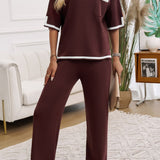 Contrast Trim Half Sleeve Top and Pants Set