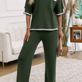 Contrast Trim Half Sleeve Top and Pants Set