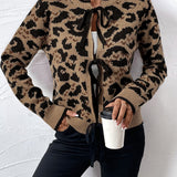 Perfee Tied Leopard Long Sleeve Cardigan