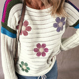 Flower Round Neck Long Sleeve Sweater