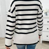 Striped V-Neck Long Sleeve Knit Top