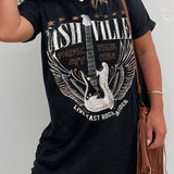 Graphic Round Neck Short Sleeve Tee Dress
