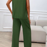 Round Neck Short Sleeve Top and Pants Set