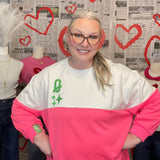 Queen Of Sparkles | White & Neon Pink Colorblock Logo Sweatshirt - Final Sale