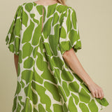 Umgee Two Tone Abstract Print Puff Sleeve Dress