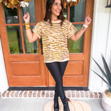 Queen Of Sparkles Beige & Gold Metallic Sequin Tiger Stripe Tee - Final Sale