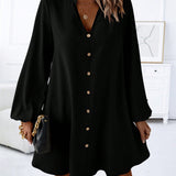 Notched Long Sleeve Mini Dress