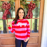 "Merry" Stripped Sweatshirt- Pink/Red