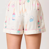 Printed Collared Neck Flounce Sleeve Top and Shorts Lounge Set