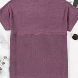 Corded Knit Mock Neck Short Sleeve T Shirt