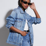 Button Up Collared Neck Denim Jacket