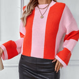 Color Block Round Neck Long Sleeve Sweater