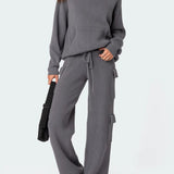 Long Sleeve Hooded Top and Pants Sweater Set