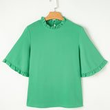 Frill Round Neck Wide Half Sleeve Blouse