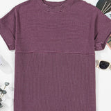 Corded Knit Mock Neck Short Sleeve T Shirt