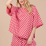 Ces Femme Checkered Round Neck Top and Shorts Set