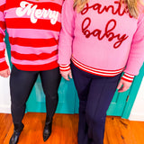 "Merry" Stripped Sweatshirt- Pink/Red