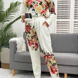 Shiny Printed Round Neck Top and Pants Lounge Set