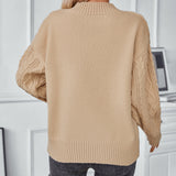 Cable-Knit Notched Long Sleeve Sweater