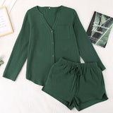 Notched Long Sleeve Top and Shorts Set