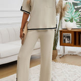 Contrast Trim Half Sleeve Top and Pants Set