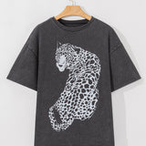 Cheetah Mineral Wash Round Neck Half Sleeve T-Shirt