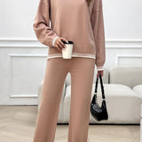 Round Neck Dropped Shoulder Top and Pants Sweater Set