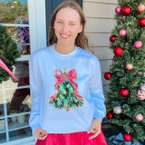 Dark Green Tree With Hot Pink Bow Sweatshirt - Final Sale