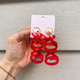 XOXO Glitter Earrings - Red - Final Sale