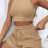 Round Neck Top and Drawstring Shorts Set