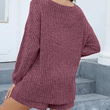Round Neck Dropped Shoulder Top and Shorts Set