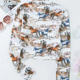 Cutout Printed Mock Neck Long Sleeve T-Shirt