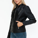 Snobbish Faux Leather Zip Up Mock Neck Jacket