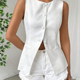 Button Down Round Neck Vest
