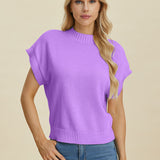 Double Take Full Size Mock Neck Short Sleeve Sweater