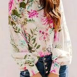 Printed Round Neck Lantern Sleeve Blouse