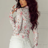 Floral Mock Neck Long Sleeve Blouse