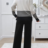 Devine Slit Striped Round Neck Top and Pants Sweater Set