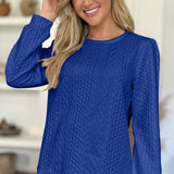 Textured Round Neck Long Sleeve Sweatshirt